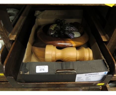 Seven polychrome wooden ducks, two treen dishes and a candlestick