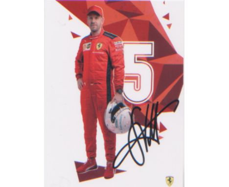 Sebastian Vettel signed postcard portrait promotional picture. Good condition. All autographs come with a Certificate of Auth