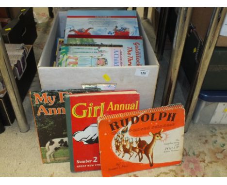 A BOX OF VINTAGE CHILDRENS BOOKS AND ANNUALS ETC.