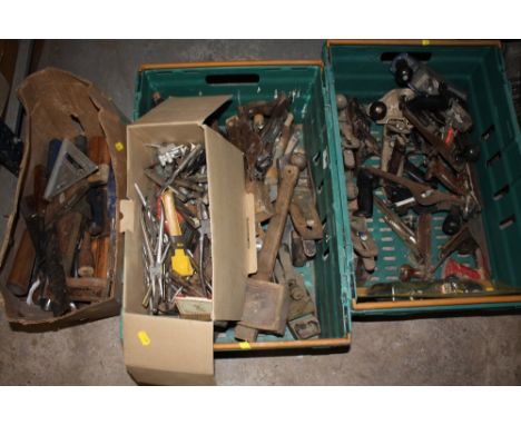 THREE BOXES OF MIXED TOOLS TO INCLUDE PLANES