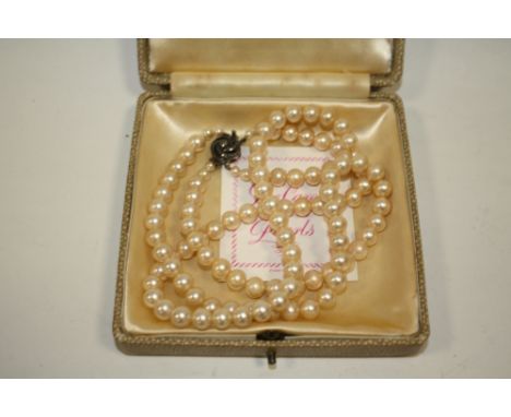A CIRO PEARL NECKLACE ON SILVER MARCASITE CLASP 
