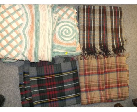 A VINTAGE STAGMOSS CANDLEWICK BEDSPREAD (88" x 102") TOGETHER WITH THREE VINTAGE BLANKETS (4)