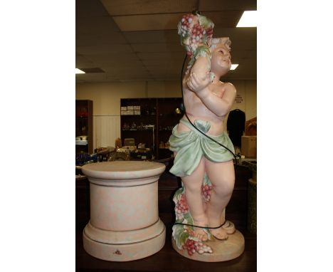 A CERAMIC LAMP OF A YOUNG GIRL ON PLINTH A/F H- 150cm