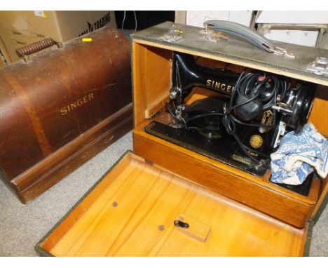 TWO CASED VINTAGE SEWING MACHINES