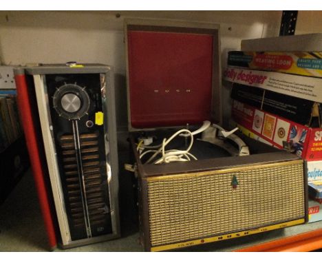 A VINTAGE BUSH RECORD PLAYER TOGETHER WITH PHILLIPS EXAMPLE