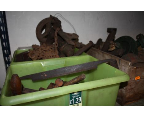 THREE BOXES OF TOOLS ETC A/F TO INCLUDE A WINCH