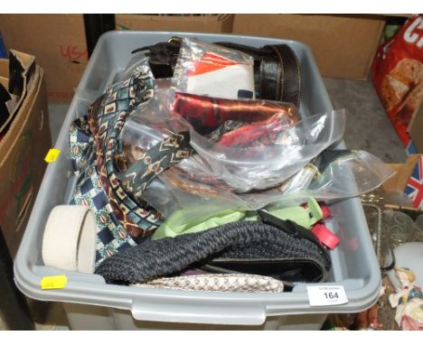 A COLLECTION OF VINTAGE SILK SCARFS, LEATHER HANDBAGS ETC TO INCLUDE DESIGNER STYLE EXAMPLES YSL ETC