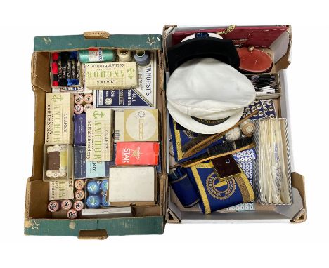 HMS President and Bundesmarine Navy caps, Bolton Corporation gilt buttons, advertising brushes, vintage shirt collars in orig