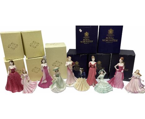 Five Royal Worcester figures, comprising Rachel, Kate, Hannah, Sarah, and Annabel, together with five Coalport figures, compr
