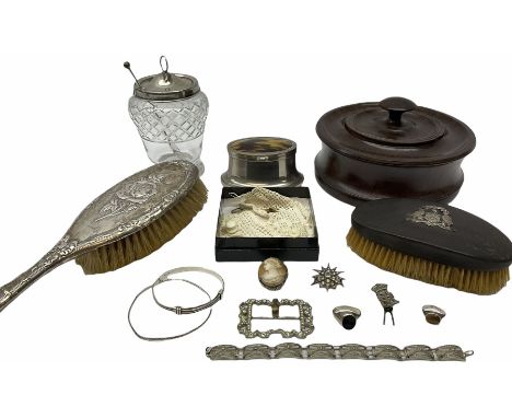 Cut glass preserve pot with silver cover and spoon, hallmarked Boots Pure Drug Company, Birmingham 1909, together with a silv