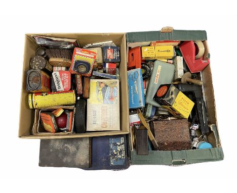 Sewing machine accessories, boxed electric Darner, rulers, Dunlop dusting Chalk, vintage car polisher, bicycle repair kits an