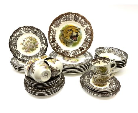 Royal Worcester Palissy Game series dinner and tea wares, comprising six dinner plates, six side plates, six bowls, six cups 