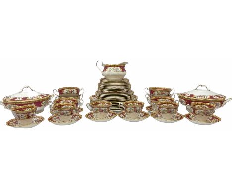 Royal Albert Lady Hamilton pattern part tea and dinner service,  comprising six tea cups and saucers, six cake plates, six tw
