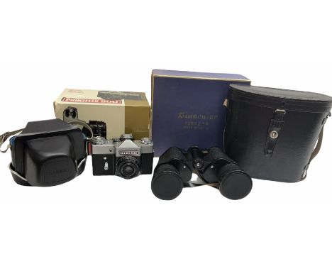 Prinzflex 500 35mm camera, boxed and a pair of Japanese 7 x 50 binoculars in carrying case and box (2)
