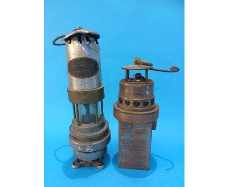 A Naylor Spiralarm Type 'M' Miner's lamp and a 'Ringrose' lamp