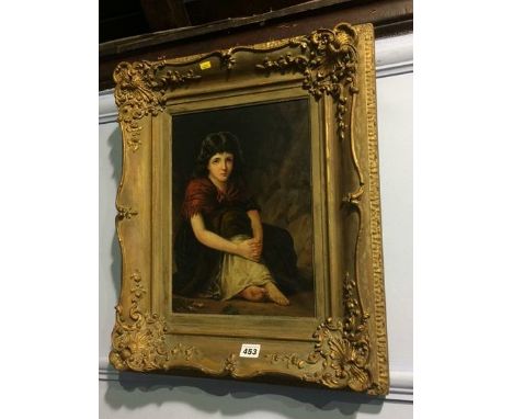 Oil on board, signed, Continental school, 'Portrait of a young lady', 35 x 26cm