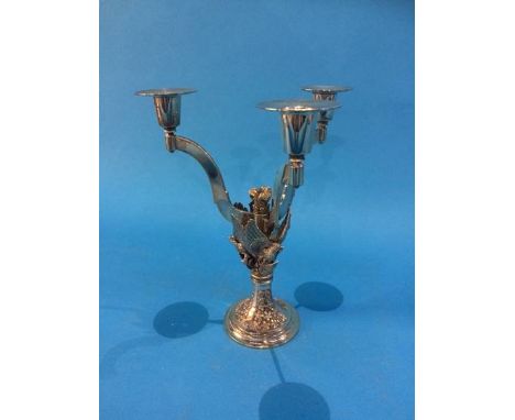 A silver Royal wedding candelabra, Hector Miller, London, 1981, no. 172 of 400.  Weight 19.8 oz