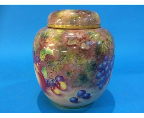 A Royal Worcester vase and cover by John Freeman, decorated with peaches, grapes and cherries, signed, printed mark, numbered