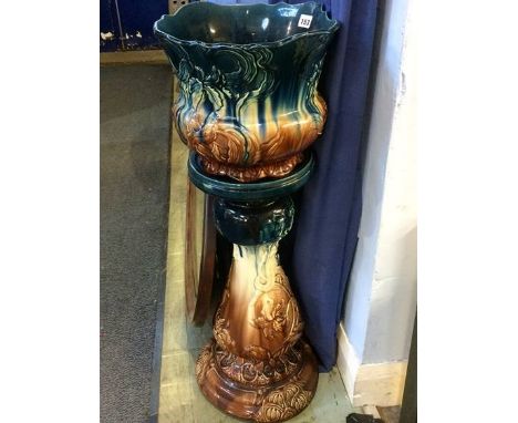 Majolica planter and pedestal