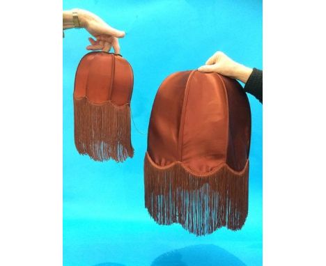 Two Burnt Crimson 'Biba' lamp shades with tassels (not labelled)