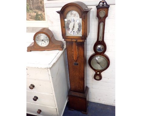 A 1930s OAK CASED GRANDMOTHER CLOCKby The Enfield Clock co, Westminster chime  146cm high, a Garrard 'Napoleon's hat' clock w