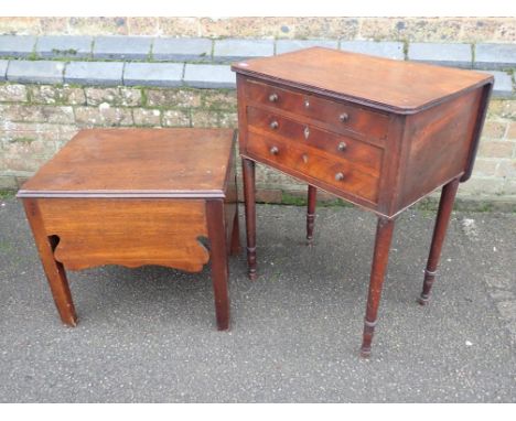 A 19th CENTURY MAHOGANY WORKTABLEfitted with drawers (one shallow and one deep with two dummy fronts), and single drop leaf t