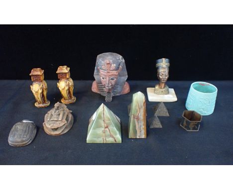 A SMALL MARBLE OBELISK, A PYRAMIDwith other Egyptian themed items