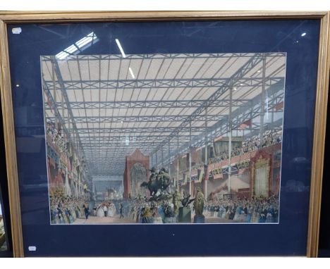 QUEEN VICTORIA AND PRINCE ALBERT ATTENDING THE GREAT EXHIBITION, 1851showing the interior of the Crystal Palace, colour litho