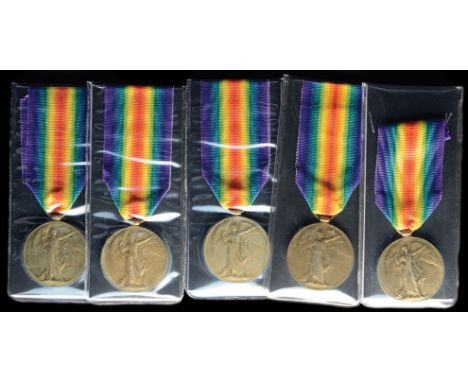 Great War Victory Medals to Irish Regiments (5), comprising: Victory Medals, 1914-1919 (5) (3787 Pte. J. Spellacy. Ir. Gds.) 