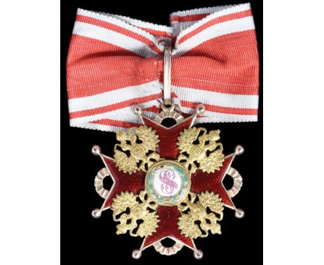 *Russia, Order of St Stanislaus, Civil Division, Second Class neck badge in gold and enamels, by Eduard, St Petersburg, workm