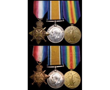 Two 1914 ‘Mons’ Trios awarded to Corporal Ernest Smith, 3 Signal Squadron, Royal Engineers, and Shoeing-Smith Stanley Hopper,