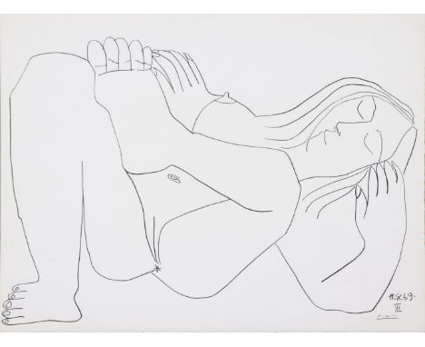   PABLO PICASSO (1881 Málaga - 1973 Mougins)Lithografie, ¨Schlafender weiblicher Akt¨ (1969),  PABLO PICASSO (1881 Málaga - 1