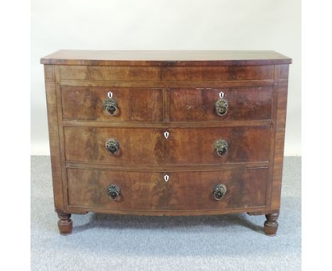 A 19th century mahogany bow front chest, containing two short over two long drawers, 118cm