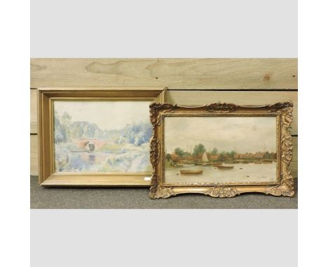 A. E. Constable, Dublin canal, watercolour, 24 x 33cm, together with Oulton broad, oil on board