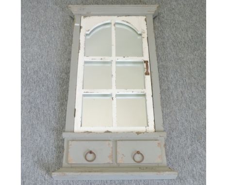 A grey painted shutter wall mirror, 100cm x 54cm overall 