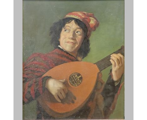 After Franz Hals, a lute player, oil on canvas laid on board, 44 x 39cm