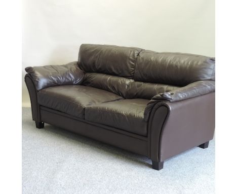 A brown leather upholstered two seater sofa, 195cm