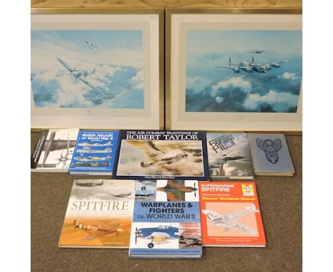 Robert Taylor, Spitfire, print, signed in pencil to the margin by the artist and by Johnnie Johnson, 40 x 53cm, together with