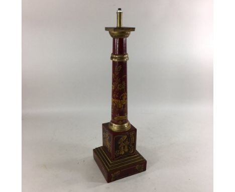 A tole decorated table lamp base, 55cm tall 