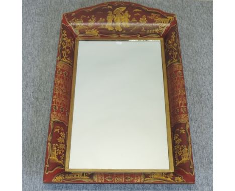 A tole decorated wall mirror, 101cm x 58cm overall 