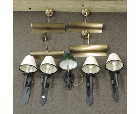 A set of four Jim Lawrence gothic style wall lights Stonham, together with another, Hambleton, with shades, a Jim Lawrence pi