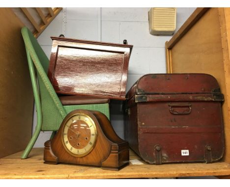 Mantle clock, tin trunk etc.