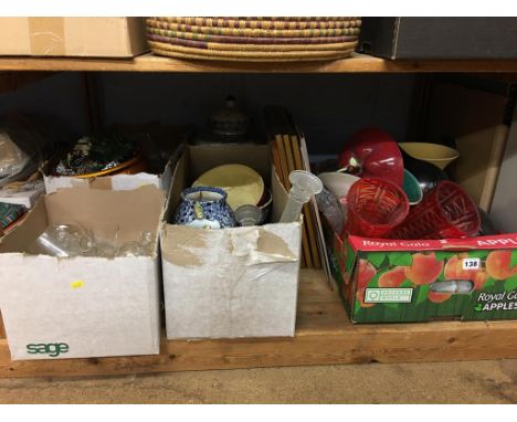 Shelf of assorted, glassware etc.