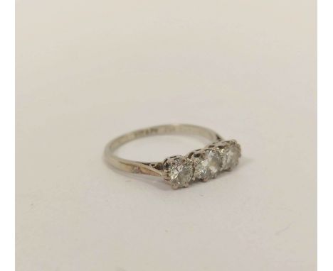 Diamond three stone ring, the brilliants approximately .40 & .25ct. 18ct and platinum, size 'L'.ConditionDiamond light and wh