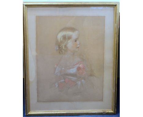 James Rannie Swinton (Scottish 1816-1888). Portrait of a small girl. Pastel over black crayon. 62cm x 48cm. Signed and dated 