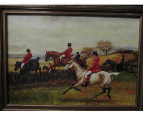Three various 20th Century gilt framed print and oil paintings of hunting scenes