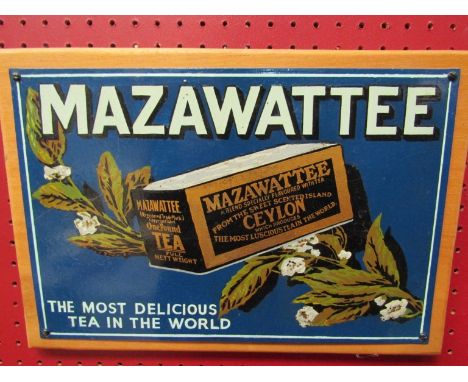 A hand painted "Nazawattee" tea metal advertising sign on beech panel. Restored
