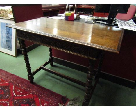 A 'Titchmarsh &amp; Goodwin' 17th Century style oak side table the carved single frieze drawer over bobbin turned legs joined