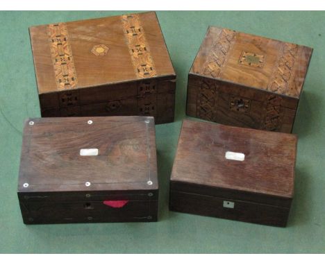 Four Victorian trinket/work boxes including parquetry inlaid