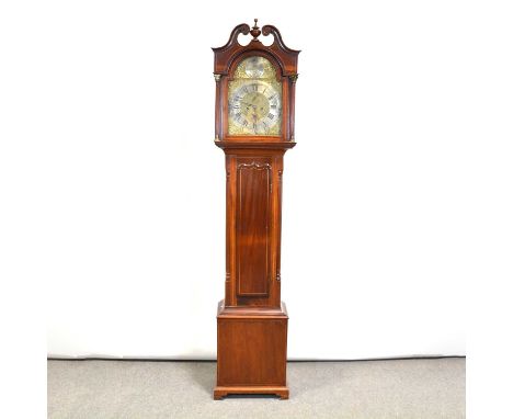 George Dobbie, Falkirk, mahogany longcase clock, swan-neck pediment, Corinthian columns, long door, quarter columns, bracket 